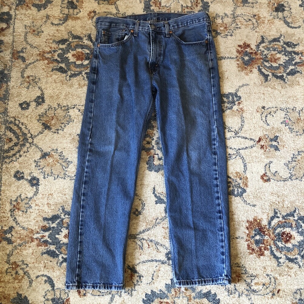 Levis 505 Jeans Mens 34x29 Blue Denim Straight Fit Jeans